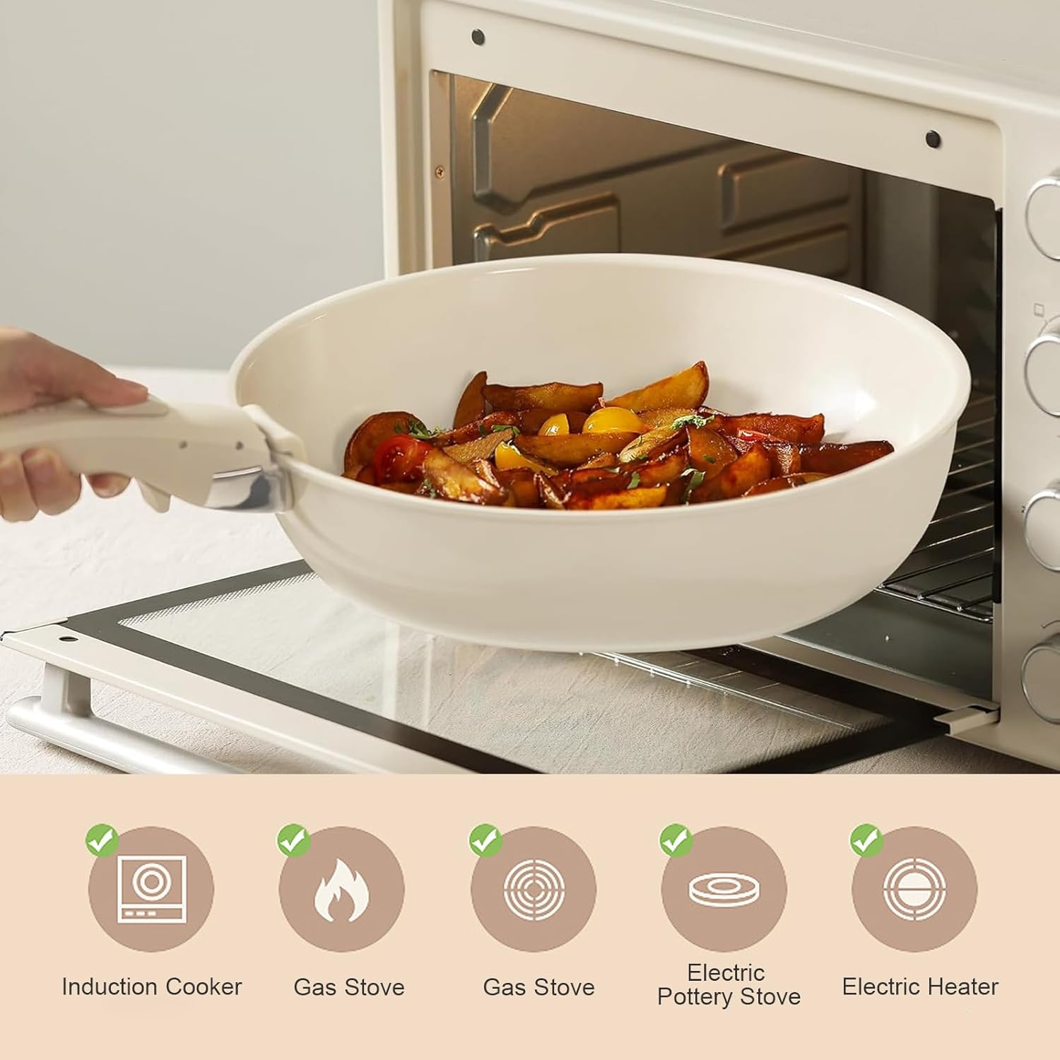 17 Piece Pots and Pans Set, Nonstick Kitchen Cookware Set, Ceramic Induction Detachable Handle Cookware, Non Stick Cookware Pan Set with Removable Handle for All Stove Tops, PFAS and PFOA Free image number 1