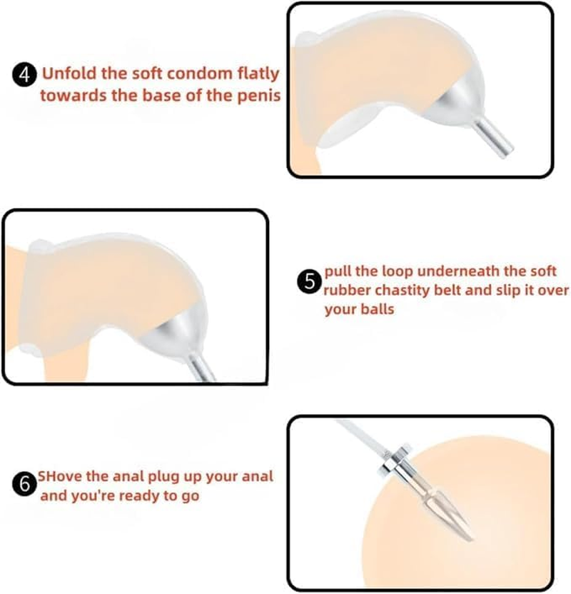 Chastity Device Anal Plug and Silicone Chastity Cage, Latex Penis Sheath Flow into the Anal Catheters Cage Metal Small Male Adult for Men Sex Toys image number 5