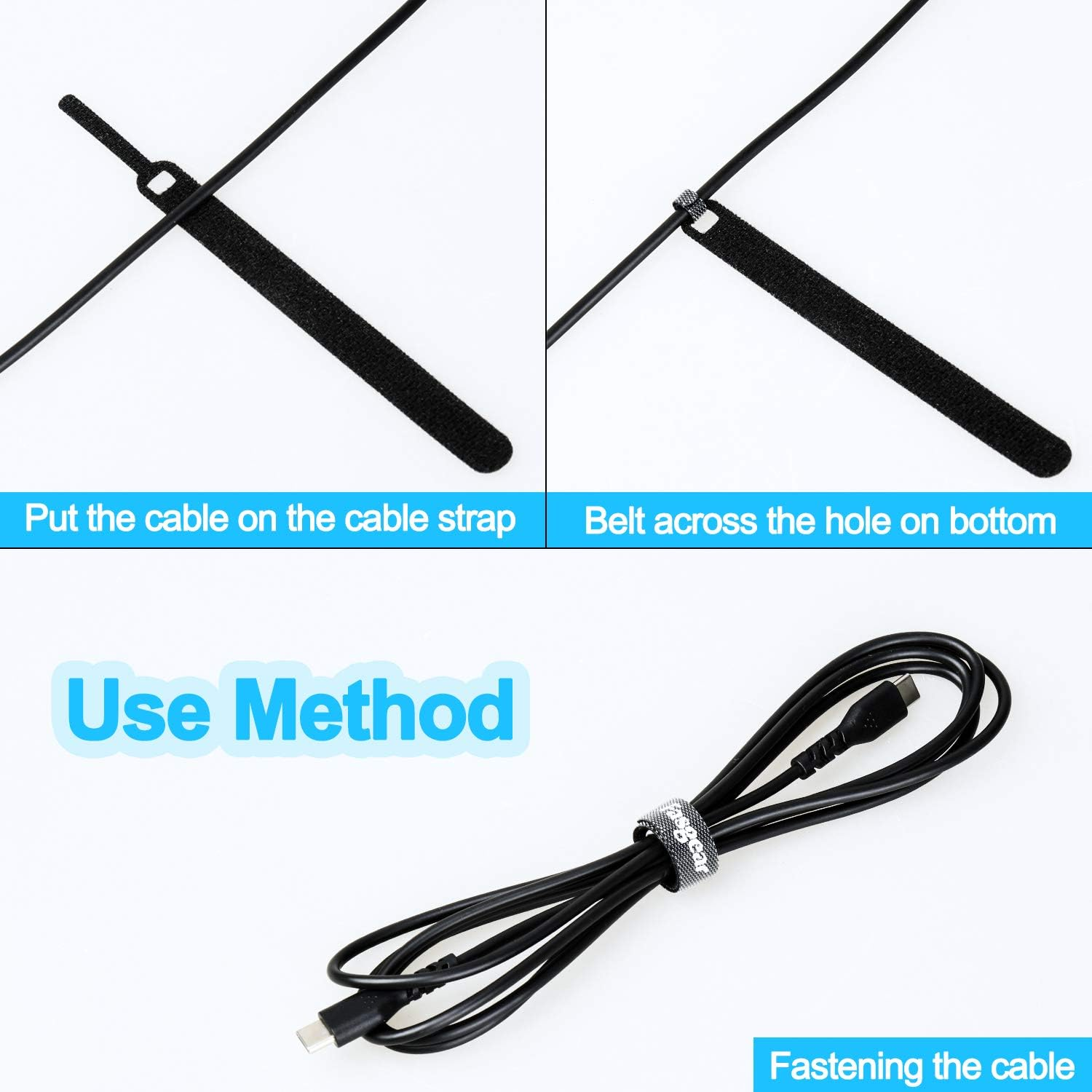 Fasgear 50 PCS Reusable Hook and Loop Cable Ties, 15Cm X 1Cm Black Nylon Velcro Cord Straps, Wire Organizer, 5.9 Inch