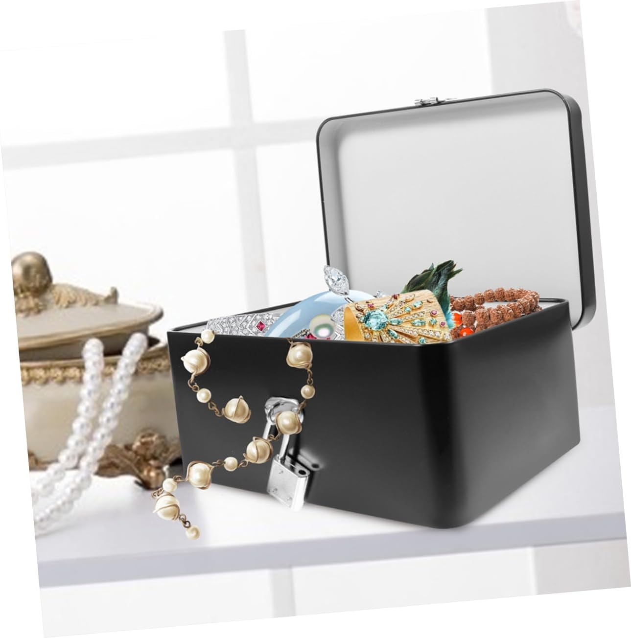 2Pcs Retro Storage Box Tinplate Box Lock Trinket for Desktop Organizer for Jewelry and Keepsakes