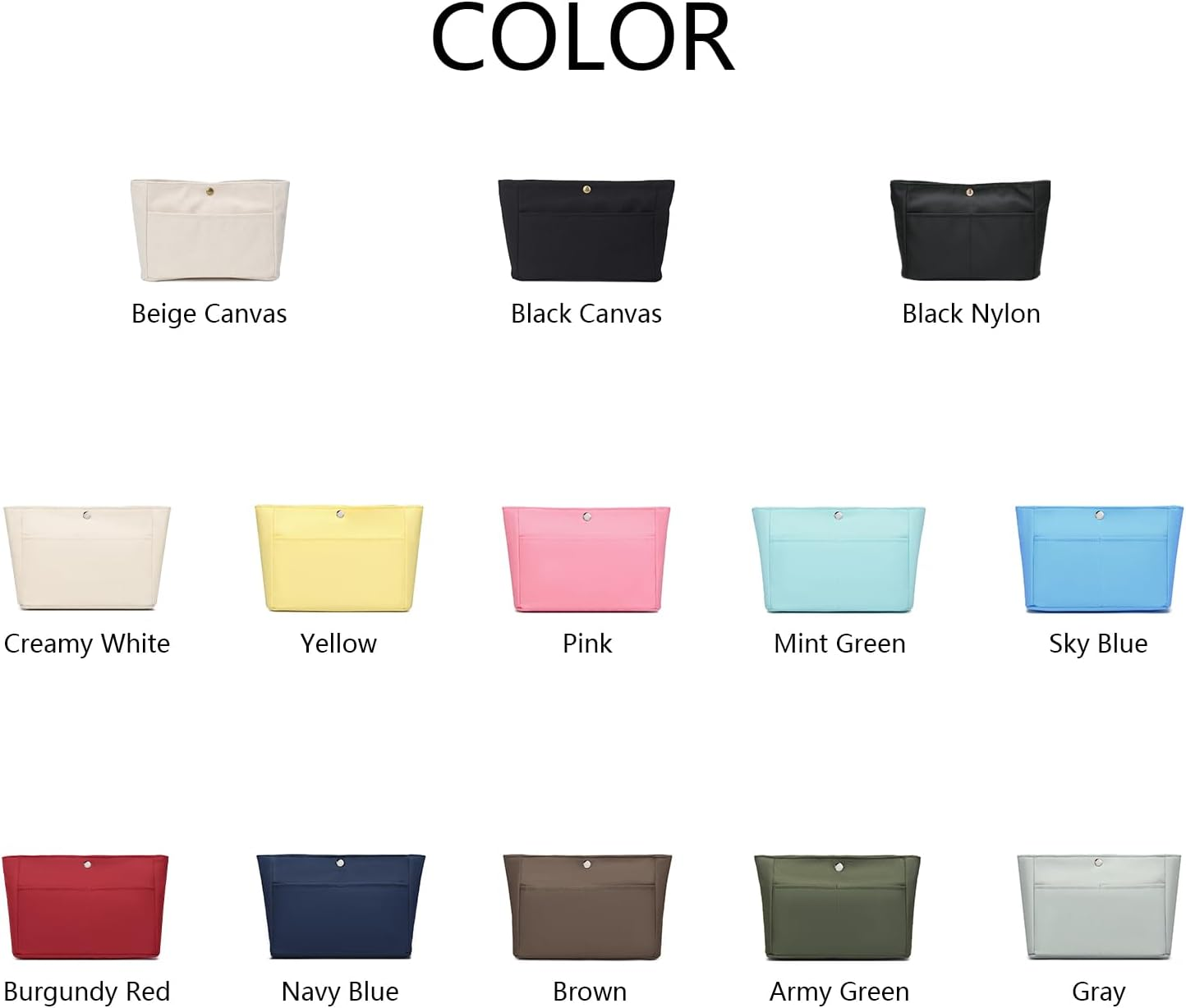 YONEBN Waterproof Storage Bag Lightweight Large Capacity Nylon Bag Inner Bag Handbag Organizer, Nylon/Brown, Simple - Nylon/Army Green image number 6