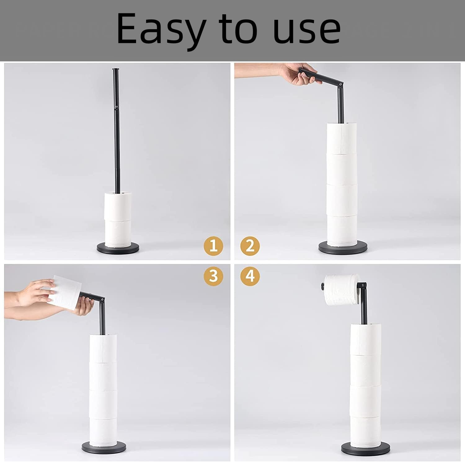 DAIYEE Toilet Paper Holder Stand, Free Standingtoilet Paper Holder Stainless Steel Rust Proof Tissue Roll Holder Floor Stand Storage for Bathroom（Black） - Silver01 image number 5