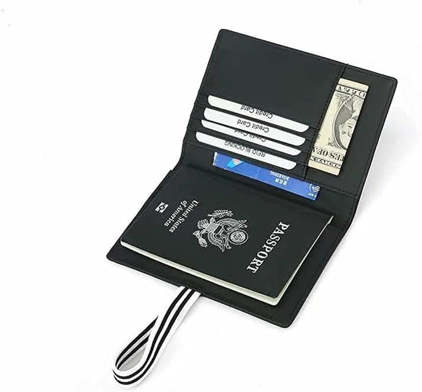 Iziv Passport Holder Travel Cover Case Leather Slim RFID Blocking Passport Travelling Wallet for Men Multifunction ID Credit Cards Cover Case with Elastic Strap image number 5