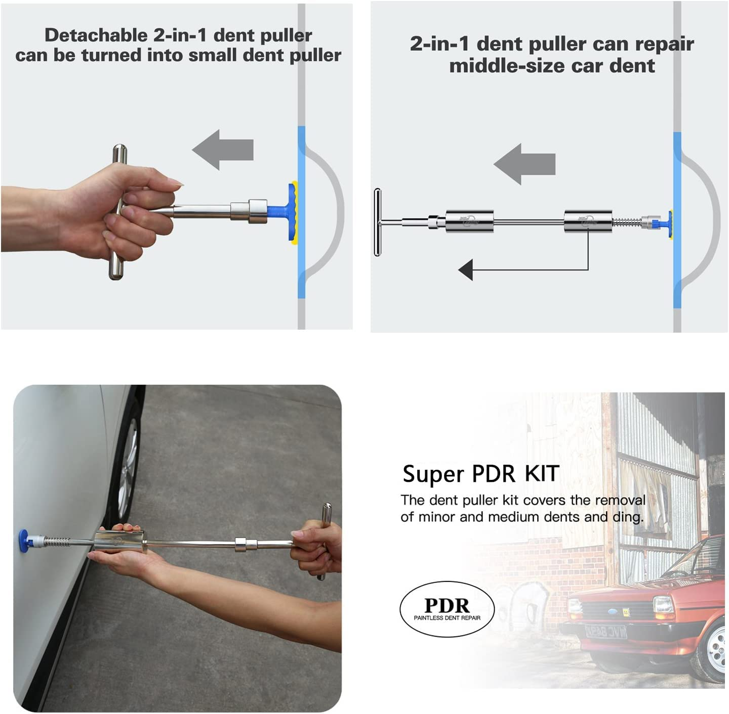 Super PDR Paintless Dent Removal Kit Professional, Car Dent Puller Kit with Slide Hammer Dent Lifter Bridge Puller, PDR Tools Auto Body Dent Repair Kit for Cars, Dent Removal for Car Body Repair image number 6