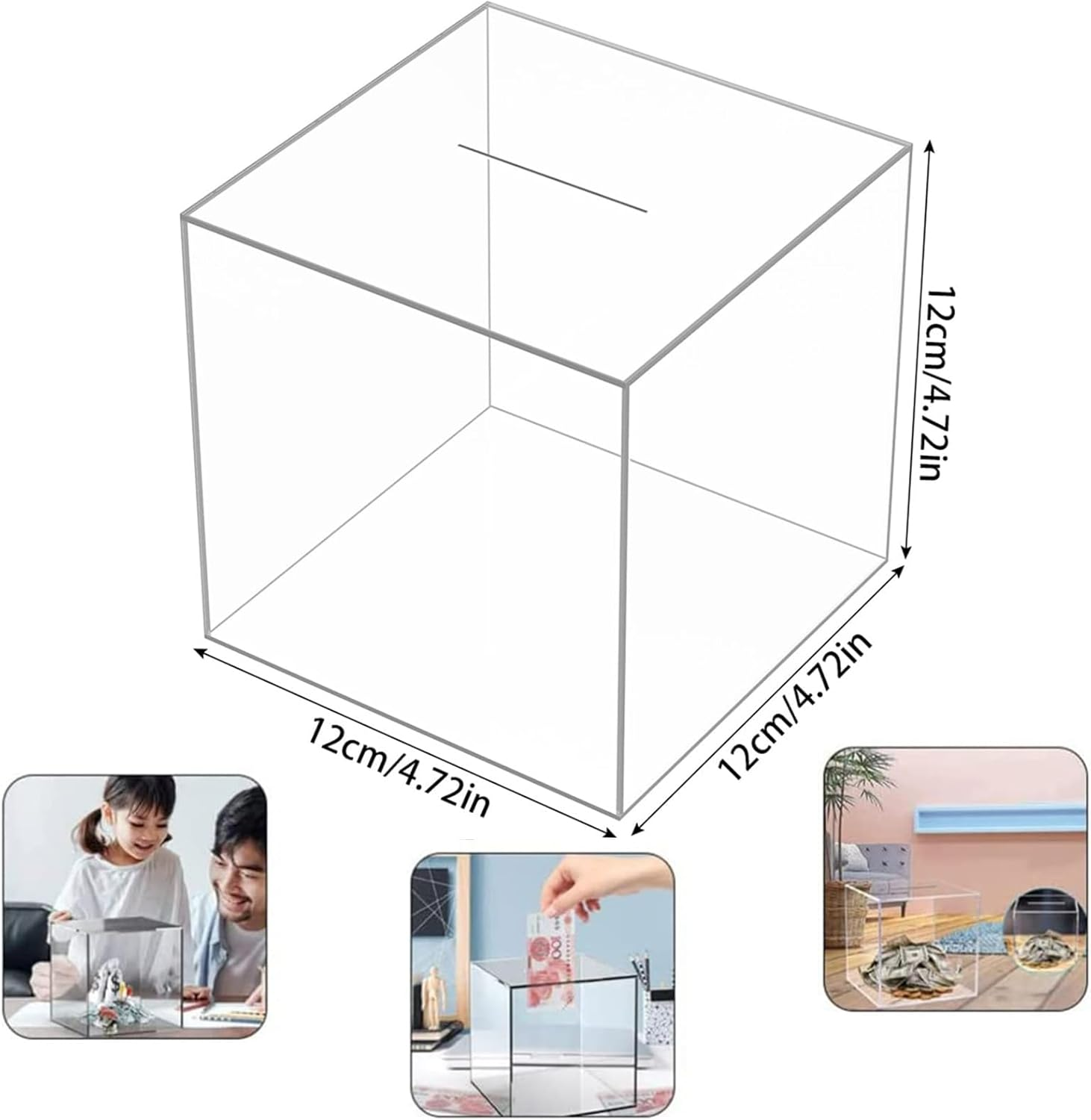 MYTOAU Clear Acrylic Piggy Bank for Adults Must Break to Open, Money Saving Box for Cash, Unopenable Savings Coin Jar (12 * 12CM) image number 1