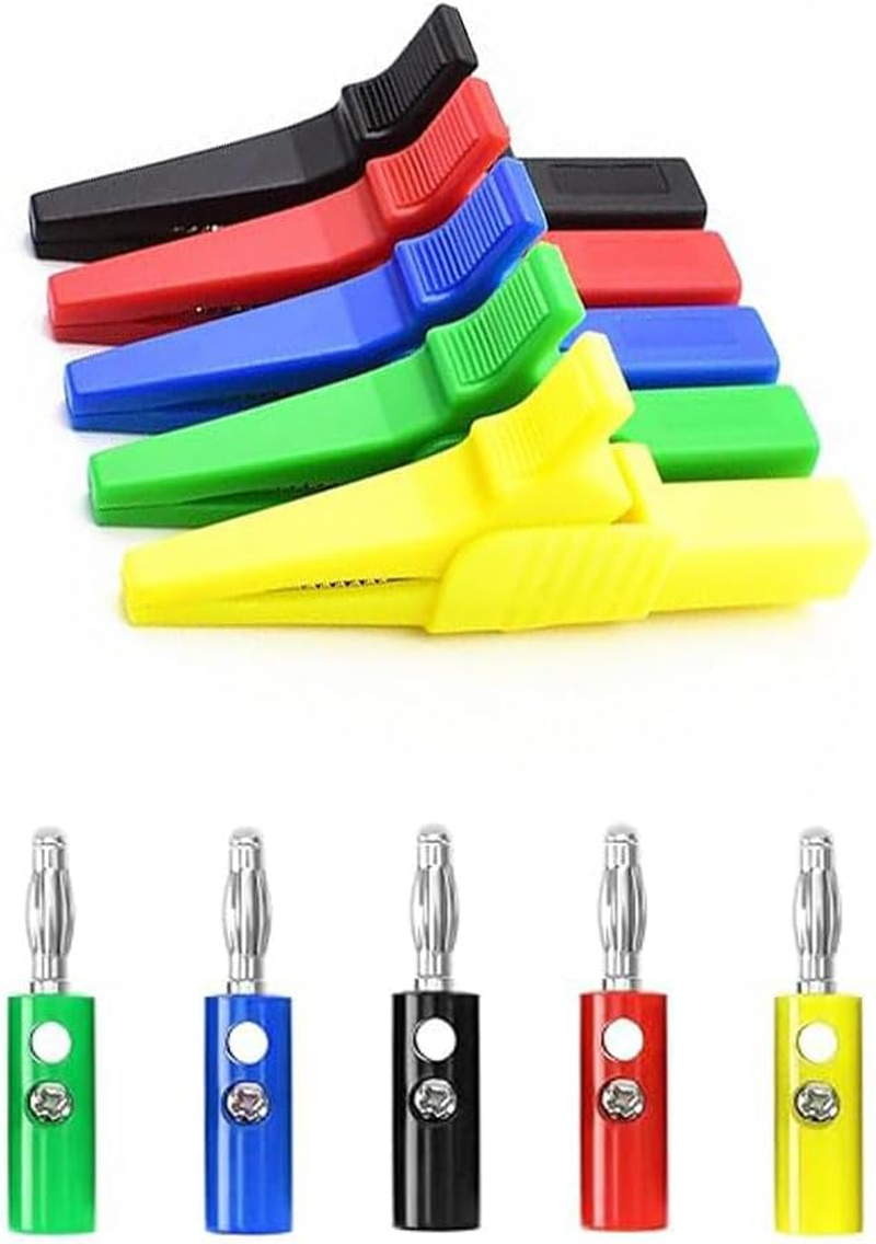 5 Colors Alligator Clips Test Clamp Full Shroud Insulatedwith 4Mm Banana Plugs Automotive Car Battery Alligator Clips Electrical Test Clips for Multimeter Test Leads, Pure Copper and PVC Material image number 6