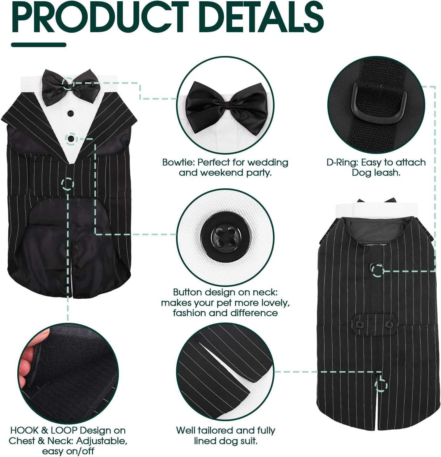 Kuoser Dog Tuxedo Dog Suit and Bandana Set, Dogs Tuxedo Wedding Party Suit, Dog Prince Wedding Bow Tie Shirt Formal Dog Wedding Attire for Large and Medium Dogs Golden Retriever Samo Bulldogs image number 2