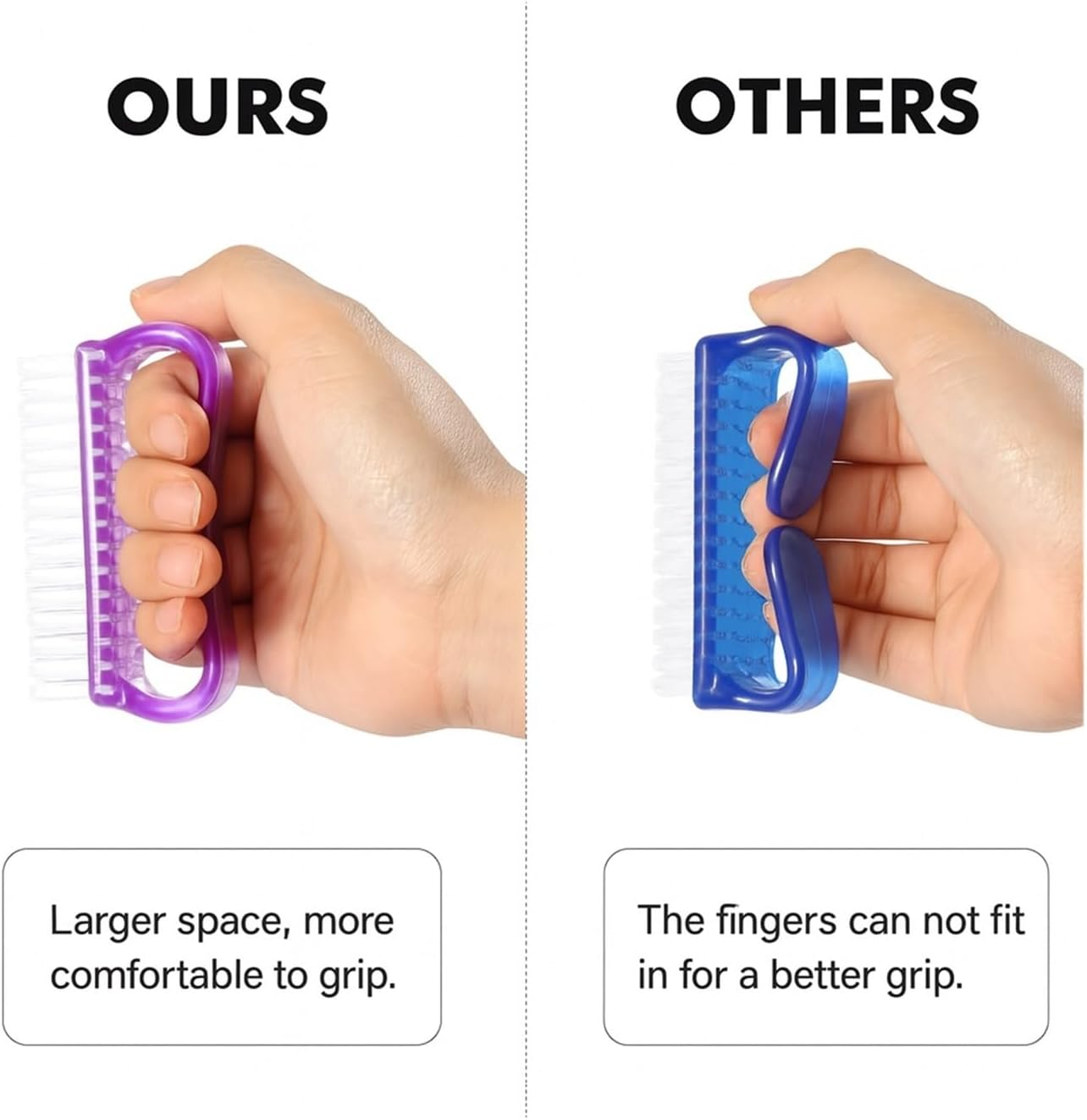 Handle Grip Nail Brush 4 Pack &ndash; Fingernail & Toenail Scrub Brushes for Men and Women, Durable Bristles for Hand, Foot, Pedicure Cleaning, Compact Size, Comfortable Grip image number 3