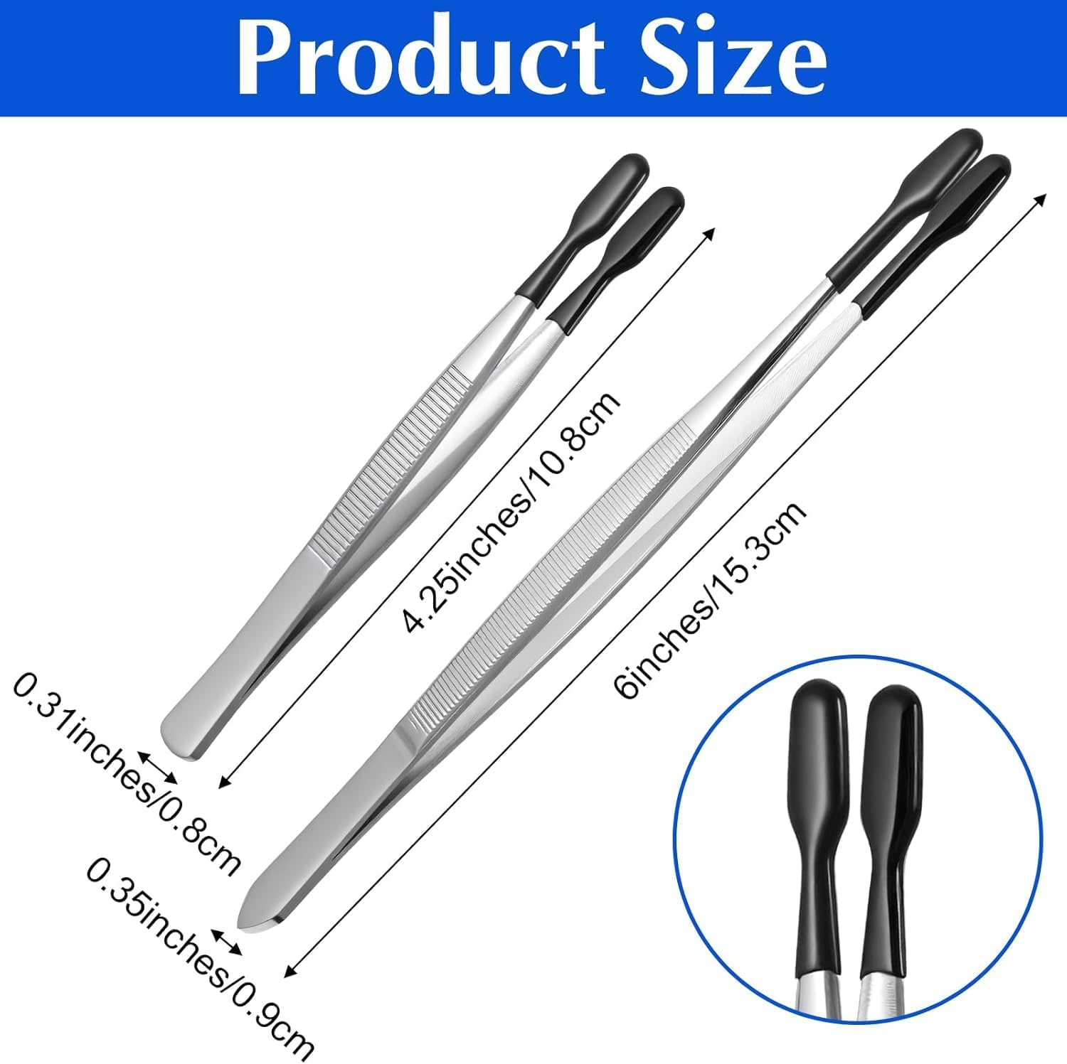 2 Pcs Rubber Tipped Tweezers Forceps Silicone Coated Soft Tweezers Contact for Soft Contacts Flat Tip Hobby Craft Tools Jewelry Coin Stamp Tongs for Stamps Coins Crafts Beads