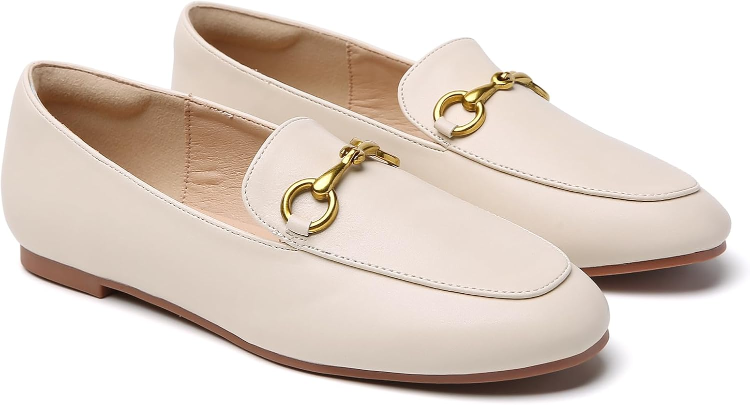 Minorsu Buckle Loafers for Women Slip on round Toe Dress Flats Business Casual Work Driving Shoes