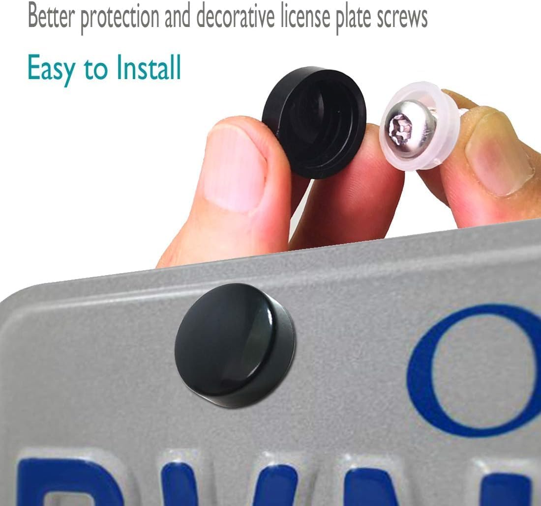 Anti Theft License Plate Screws, Stainless Steel Bolt Fasteners Kits for Car Tag Frame Holder, Tamper Resistant Mounting Hardware, Security Fastener Hardware and Black Caps (Black) image number 2