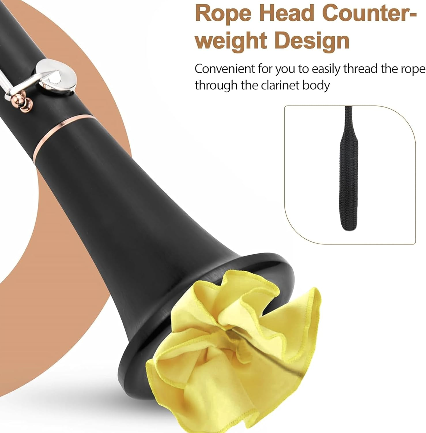 Musical Instrument Cleaning Kit,Instrument Cleaning Swab and Brush,Clarinet Cleaning Cloth with String,Clarinet Care Kit for inside Tube Clarinet Piccolo Flute Sax Saxophone