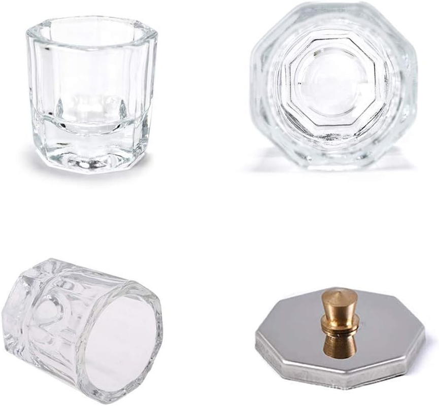 Kalolary 2 Pcs Mini Dappen Dish for Nail Acrylic Powder, Glass Crystal Cup with Stainless Steel Lid Nail Art Acrylic Liquid Powder Nail Crystal Bowl Glassware Tools for Nail Art Manicure image number 1