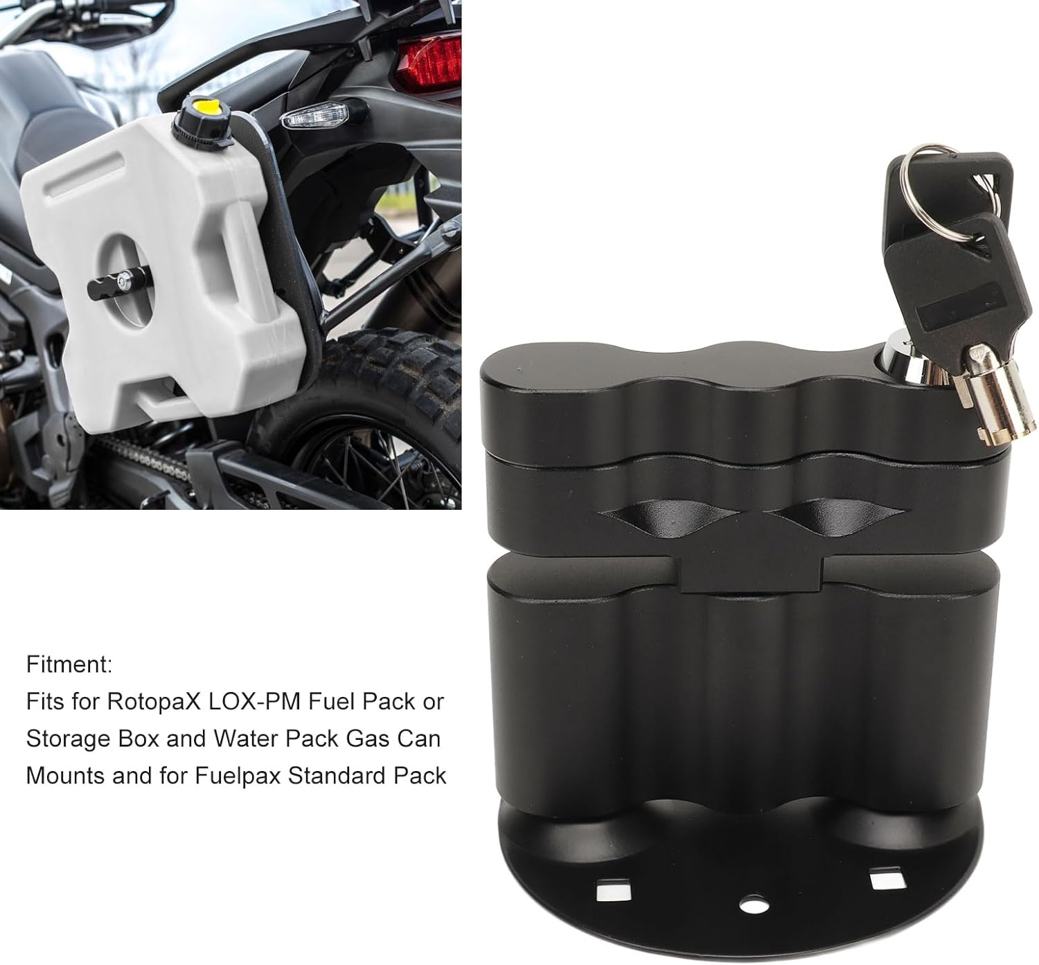 Locking Pack Mount for Fuel Pack, Key Lock, Pack Mount Lock with Backing Plate Base and 2 Keys, Compatible with Rotopax RX LOX PM, Crafted from Metal, Complete Accessories image number 4