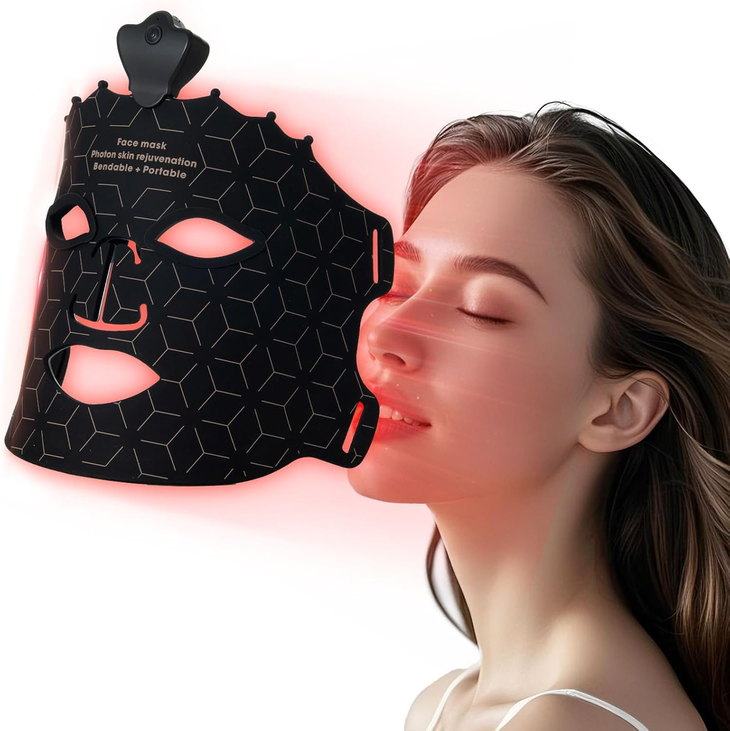 SUERBEATY Red Light Mask - 7 Colors Red Light Mask for Face, Facial Skin Care at Home, Cordless, Ergonomic Design and Rechargeable for Home - Black image number 1