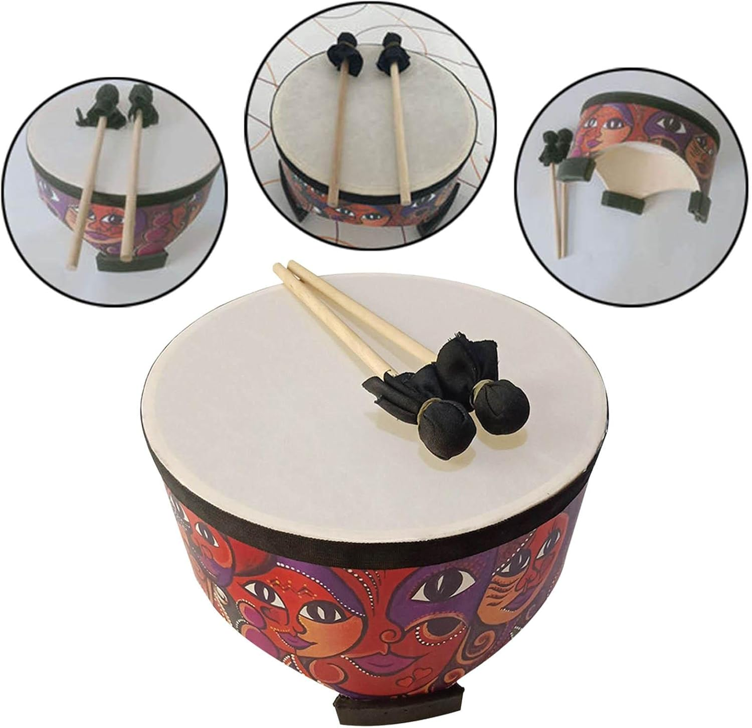 Oshhni Wood Ground Drum with 2 Drumsticks Developing Musical Talents Gift Rhythm Percussion Bongo Drum for Children, 8" image number 4