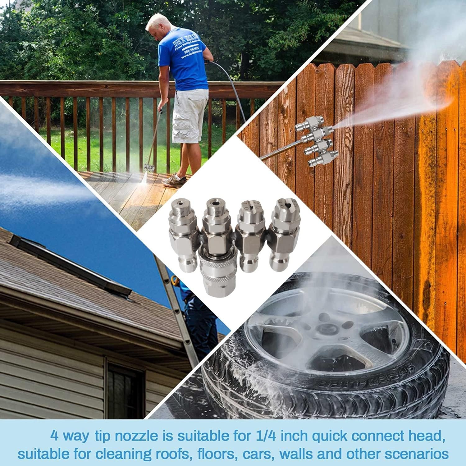 Pressure Washer Nozzle,J Rod 4 Way Washing Tip Holder for 4 GPM Pressure Washer,Jrod Soft Wash System Nozzle 1/4" Quick Connect 0&deg; 25&deg; image number 1