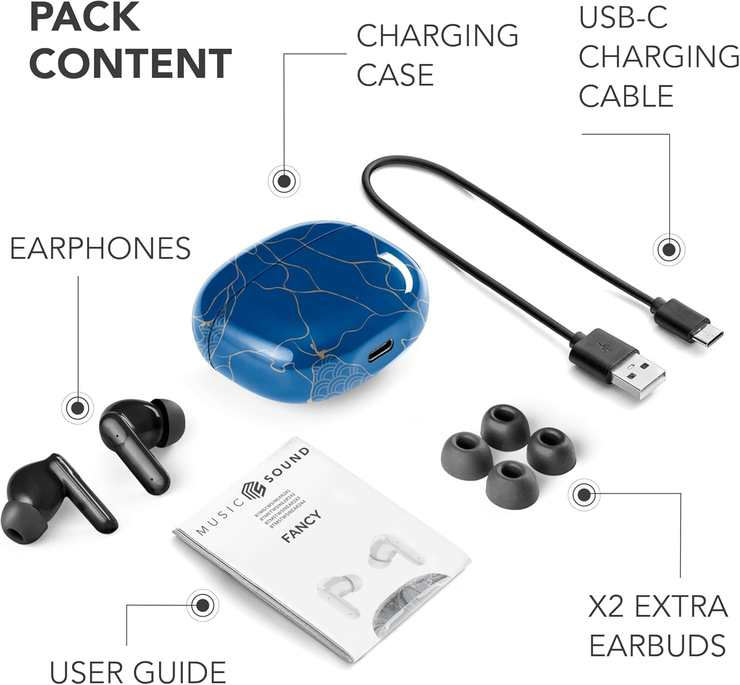 Music Sound - TWS Fantasy Bluetooth Headphones - In-Ear Design - Wireless - Charging Case - Microphone - Playback Time up to 25 Hours - and Patterns image number 4