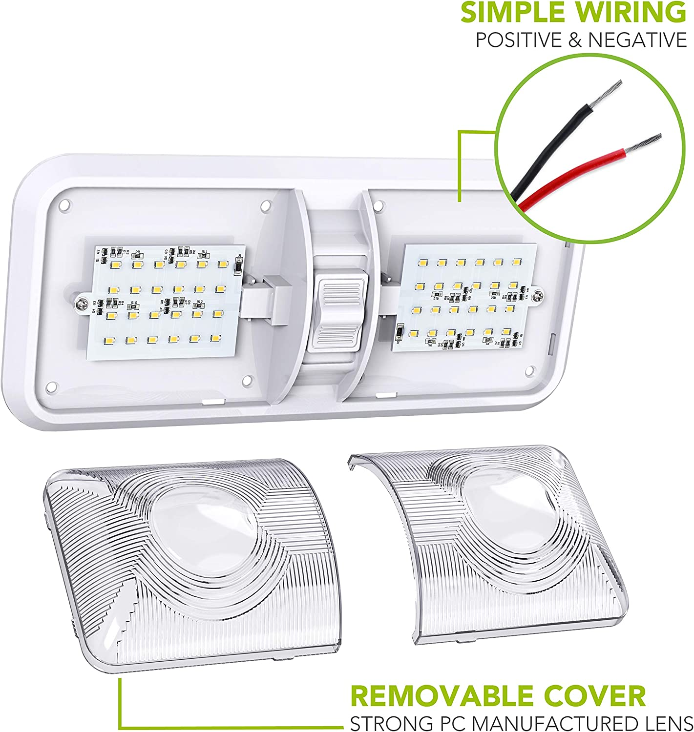 Leisure LED 5 Pack RV LED Ceiling Double Dome Light Fixture with ON/OFF Switch Interior Lighting for Car/Rv/Trailer/Camper/Boat DC 12V Natural White 4000-4500K 48X2835SMD (Natural White 4000-4500K, 5) image number 2