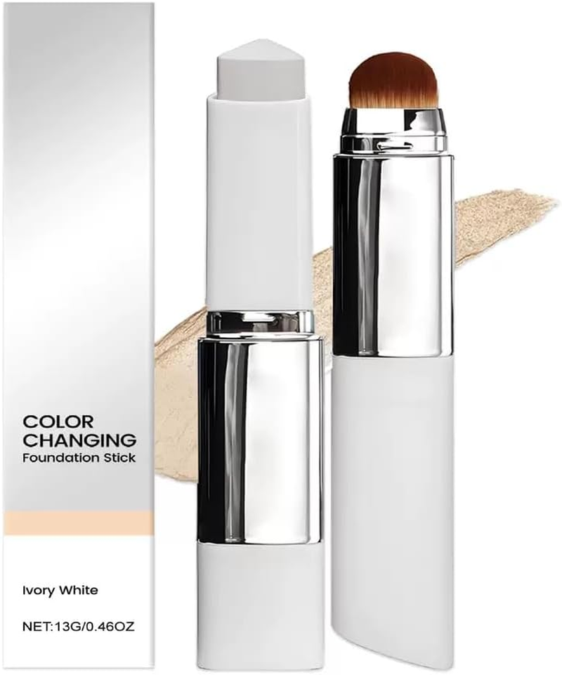 Color Changing Foundation Stick, Dual Head Cover Cream Stick V White, Medium to Full Coverage Dewy Finish Base Makeup with Detachable Brush for a Flawless Look (Natural Color)
