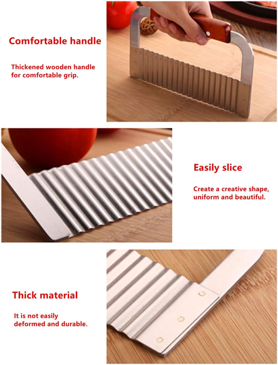 Crinkle Potato Cutter, Wavy Chopper Knife, Upgraded Stainless Steel Blade, Safe Kitchen Tools Wavy Slicer for Fruit, Vegetable, Carrot, Potato image number 3