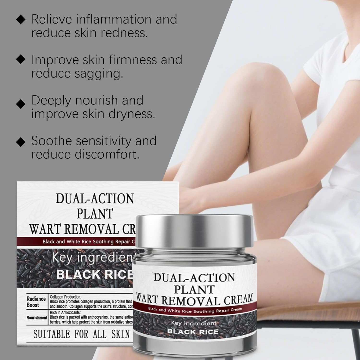 Keratin Erase Dual-Action Renewal Cream,Black and White Rice Cream,Professional Hydrating Care,Natural Body Serum Suitable for All Skin Types image number 1