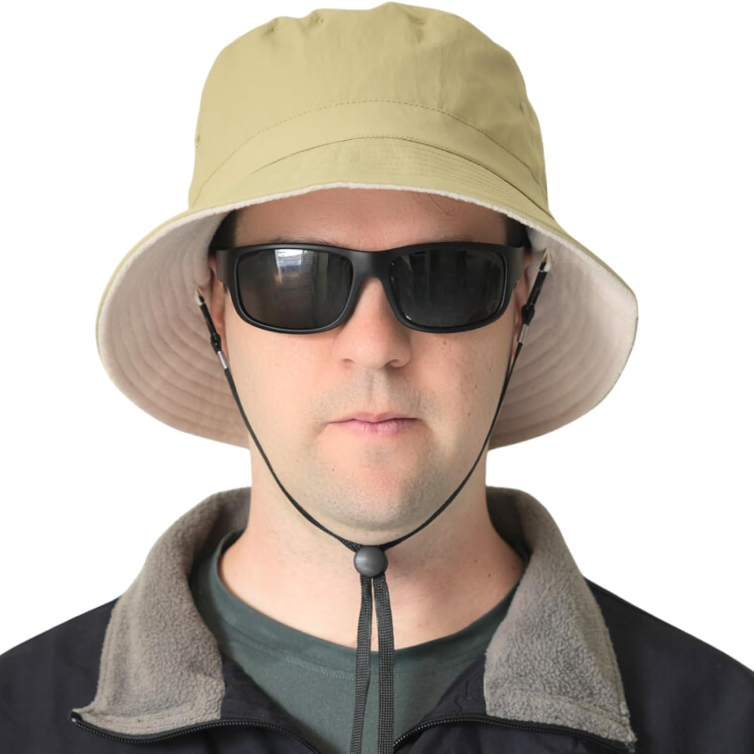 OZ SMART Australia Winter Big Head Bucket Hat with Inner Fleece, Men/Women Wide Brim Bucket Hat for Fishing Camping with Chin Strap UPF 50 UV