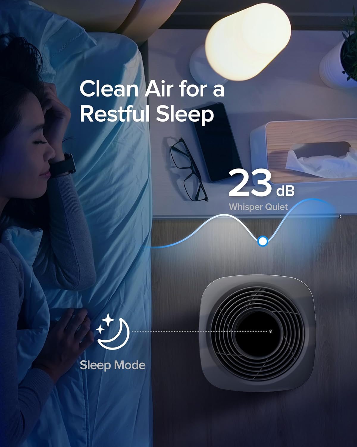 Airversa Homekit Air Purifier with Thread (Hompod Mini/Apple TV4K 2021 or Later Required) Purelle Smart Air Cleaner with 3-Stage H13 True HEPA Filter, 99,97% Efficiency CADR 221 M&sup3;/H image number 2