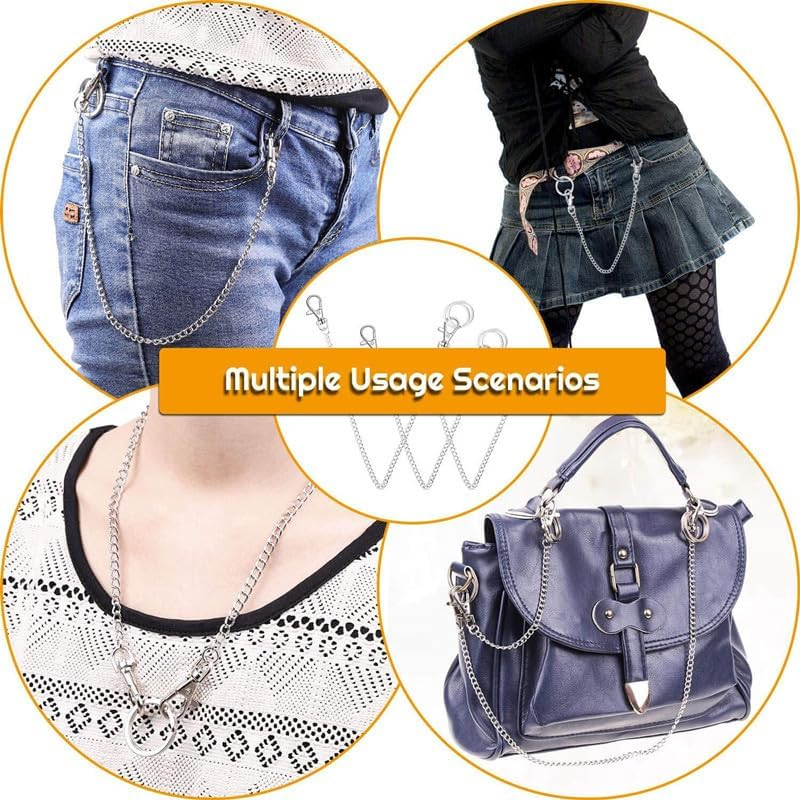 3 Pieces Wallet Chain Pocket Keychain Belt Metal Jeans Pants Chain with Lobster Clasps and Keyring for Men Women Keys Loop Purse Handbag image number 3