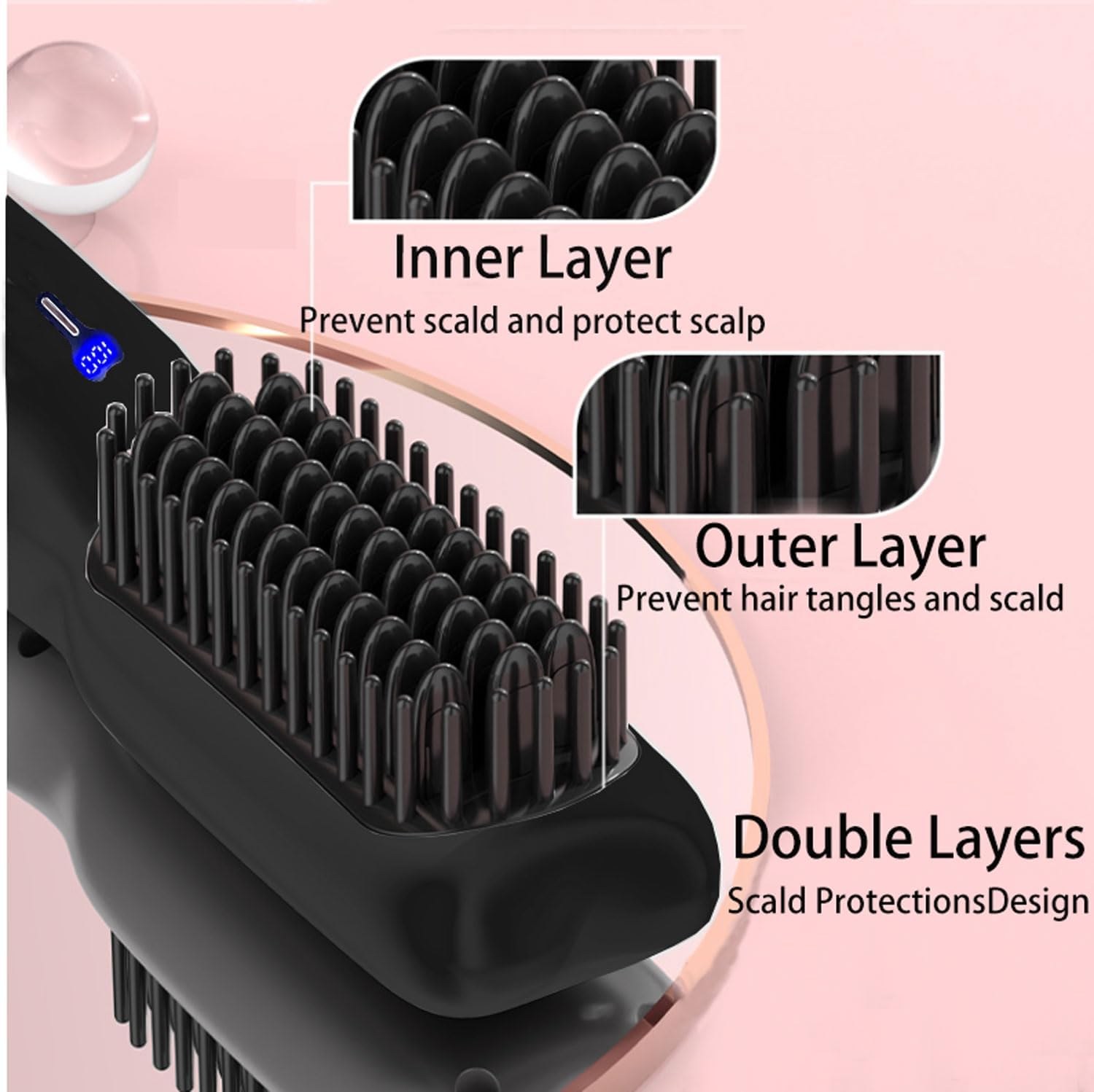 Hair Straightener Brush, Cordless Straightening Brush, Anti-Scald Straight Hair Brush, 2 in 1 Straightening & Curling Hair Brush, 11 Temp Settings, Fast Heating, Ceramic Plates, Portable image number 2