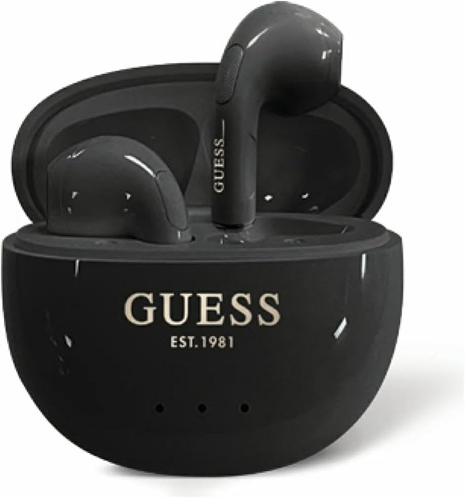 CG Mobile Guess TWS Headphones Glossy Effect Egg Shape Printed Classic Logo (Black)