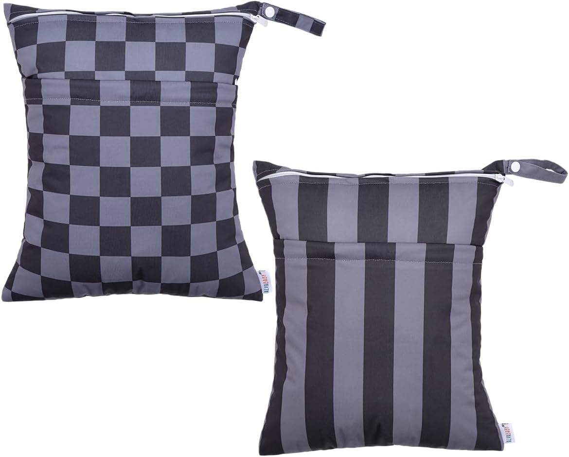 ALVABABY 2Pcs Cloth Diaper Wet Dry Bags Waterproof Reusable with Two Zippered Pockets Travel Beach Pool Daycare Soiled Baby Items Yoga Gym Bag for Swimsuits or Wet Clothes 2LM10