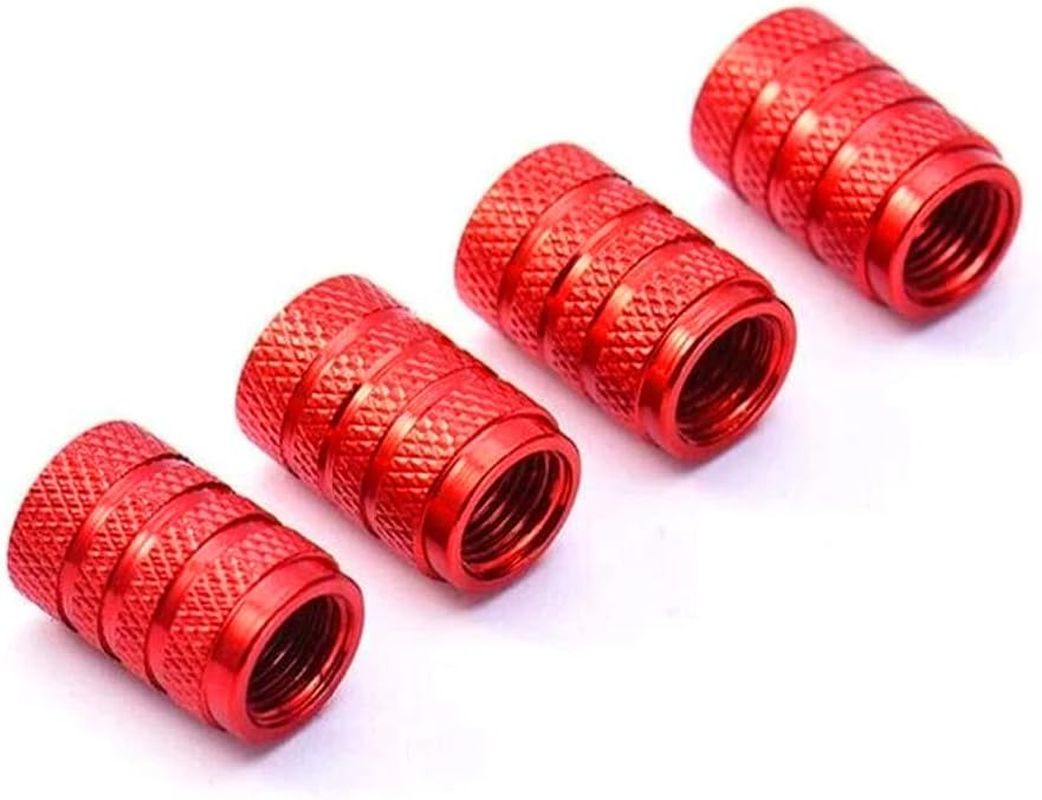Marcraft Red Metal Pattern Tyre Wheel Alloy Valve Caps Dust Caps (4 Pack) Universal for Cars, Suvs, Bicycles, Motorcycles, Trucks | Rubber Airtight Seal | Aluminium Alloy | Screw-On