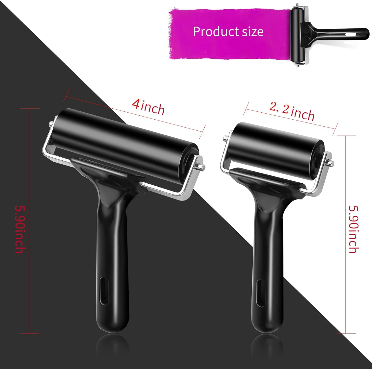 2Pcs Rubber Roller Brayer Rollers Hard Rubber 3.8 and 2.2 Inch for Printmaking (Black) By image number 3