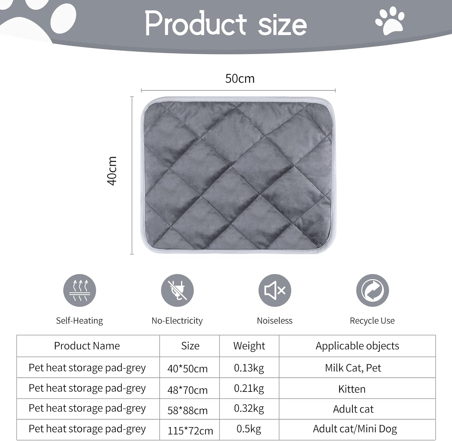 NACOCO Self Warming Cat Bed- Ultra Soft Cat Dog Indoor Pet Pad Winter Machine Washable Anti-Slip Pet Mat for Small Medium Dog (58 * 88Cm) image number 2
