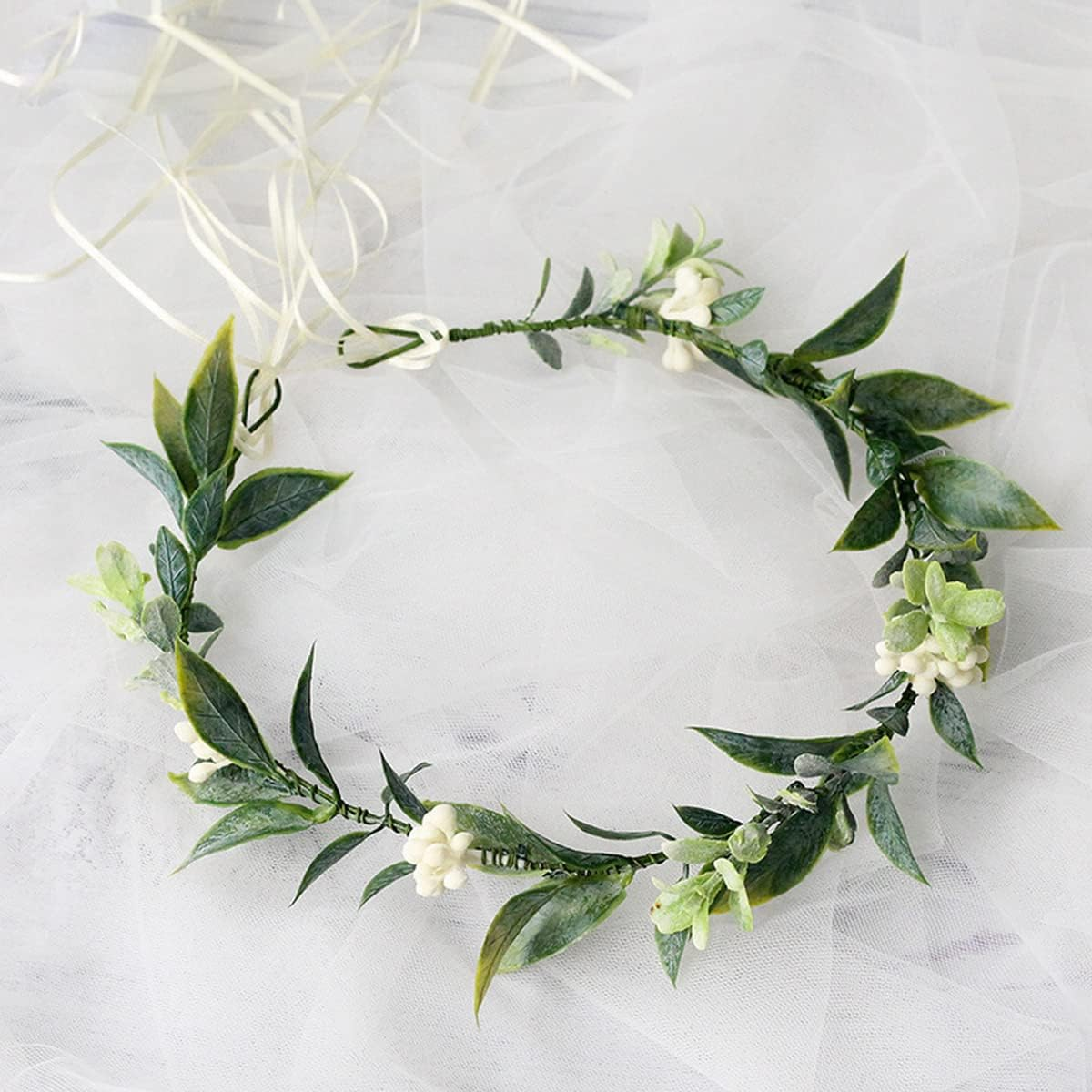 Merroyal Green Flower Crown Eucalyptus Petals Floral Crown Boho Wedding image number 4