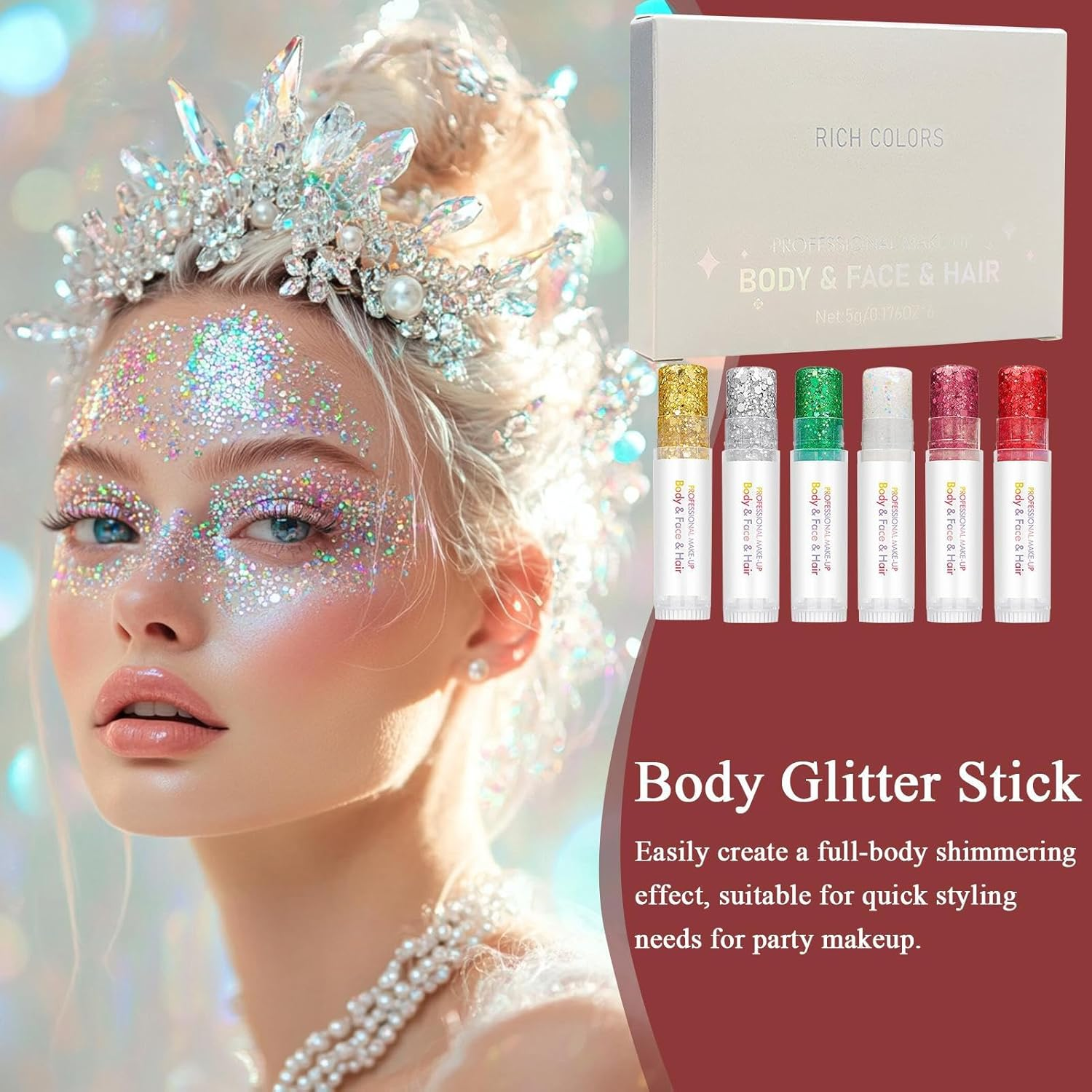 Wiroouia Body Glitter Stick - 6 Colors Sparkling Gel - Glitter Makeup,For Festival Party Clubbing Halloween Carnival Music Event Christmas Fairy Theme image number 4