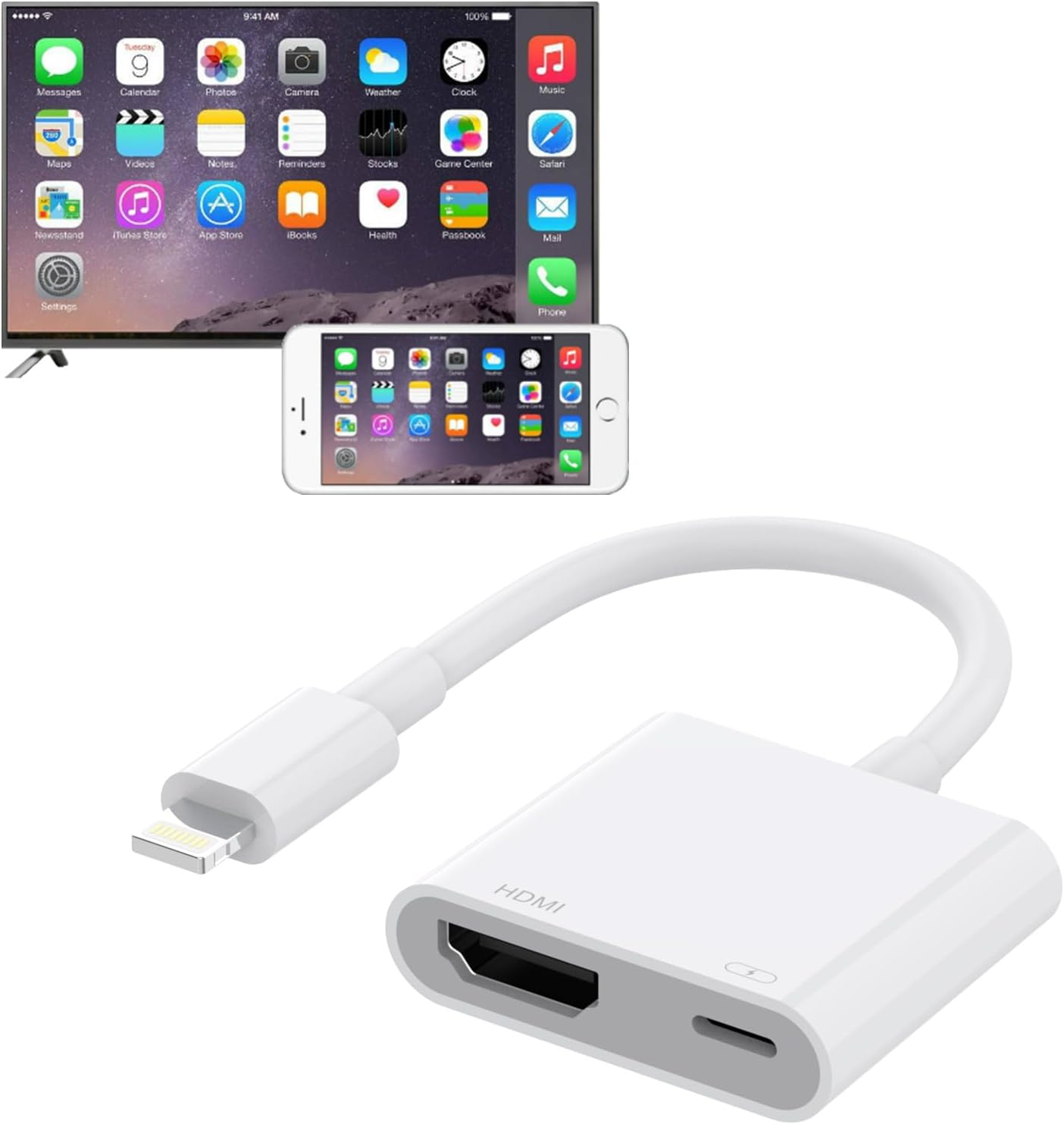 HARIBOL Lightning to HDMI Adapter, Lightning to Digital AV Adapter, Iphone to HDMI Adapter 1080P Sync Screen Cable with Charging Port Compatible with Iphone/Ipad on Hdtv/Projector/Monitor image number 6