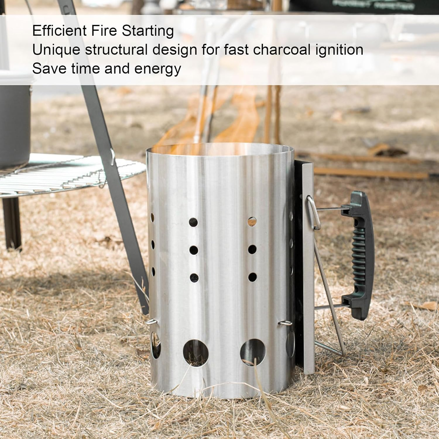 Chimney Starter, Stainless Steel Heavy Duty Charcoal Chimney Starter Portable BBQ Grill Fire Starter Sturdy and Easy to Use BBQ Rapid Fire Starter Tool for Grills Outdoor Camping image number 4