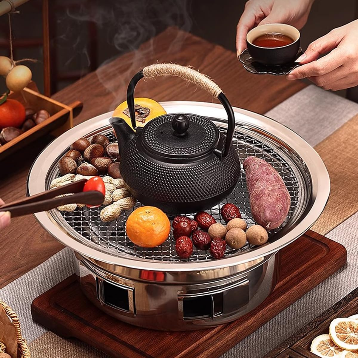 Charcoal Barbecue BBQ Grill, Portable Household Korean Camping Grill Stove Barbecue Smoker Grill, Tabletop Smoker Grill, Outdoor Roaster Grill Stove Ideal for Cooking, Picnic Camping, Tailgating image number 2