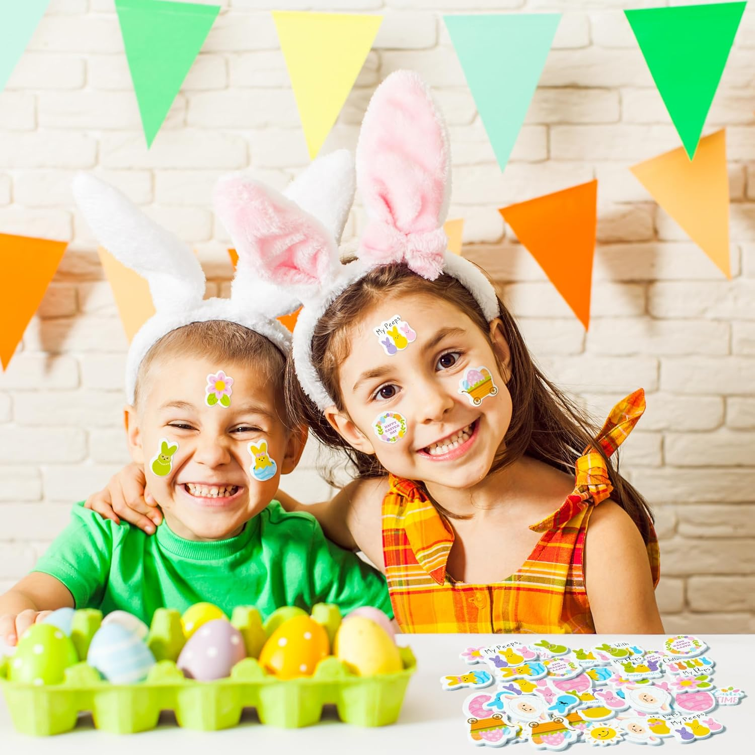 Haooryx 300Pcs Cartoon Easter Foam Sticker, Candy Color Summer Theme Buuny Peeps Chicks Egg Shaped Self-Adhesive EVA Foam Sticker Cute Puffy Sticker for Spring Summer Theme Party Supplies
