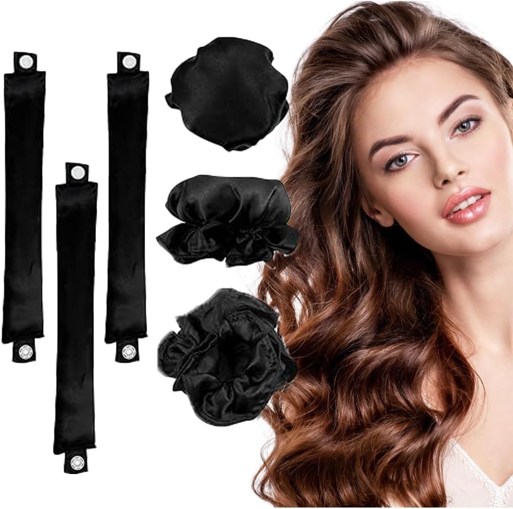 ZEPIQOR Curls without Heat, 3-Piece Heatless Curls Set Curlers, Non-Slip Heatless Curls, Heatless Curls Silk Hair Curler for Short, Medium, Long Hair Girls, DIY Overnight Curls (Black)
