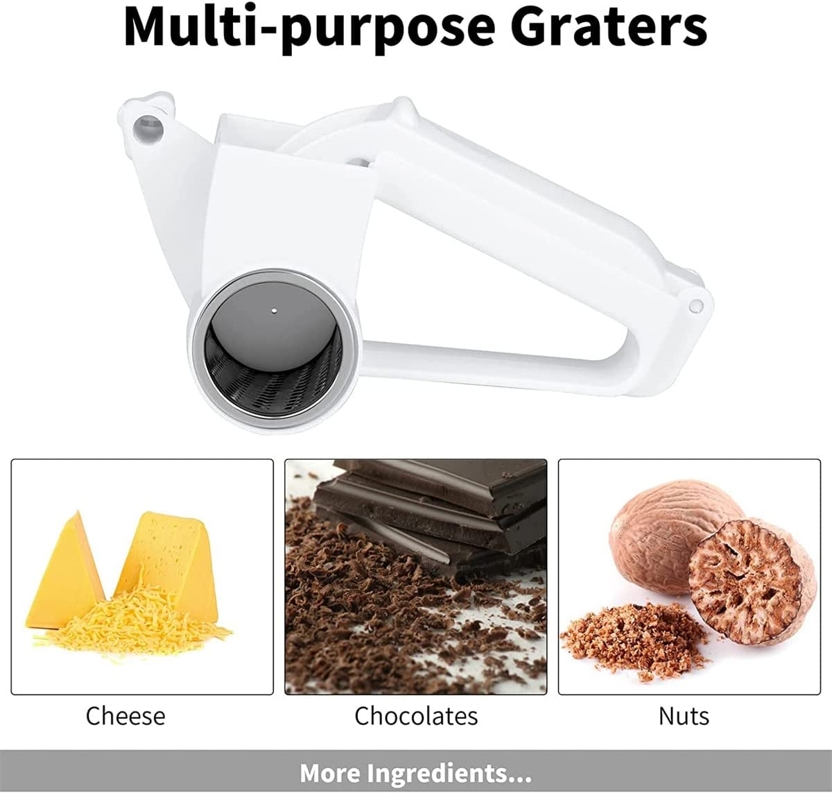 Hand-Operated Rotary Cheese Grater,Manual Handheld Cheese Cutter with Stainless Steel Drum, Hand Crank Kitchen Tool for Grating Hard Cheese, Chocolate, Nuts and More (White) image number 4