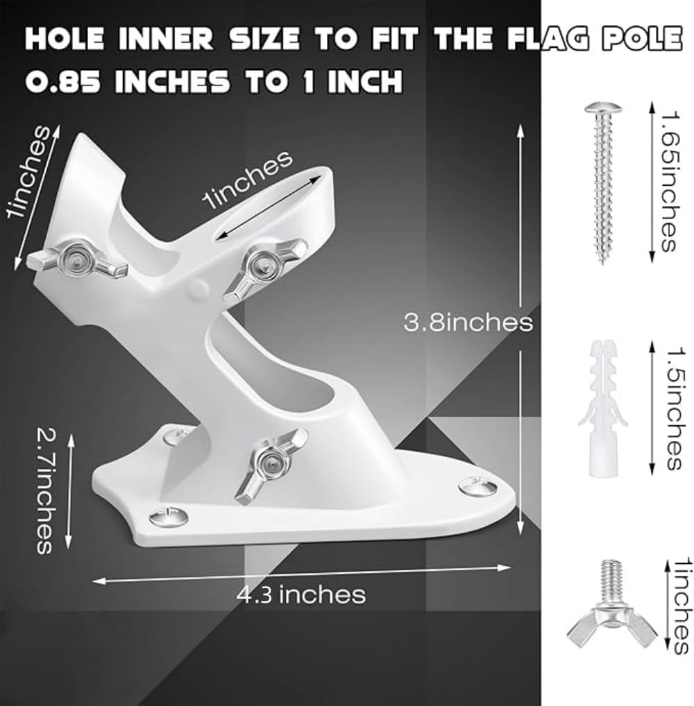 Flag Pole Holder, outside House Flag Pole Bracket, Heavy Duty Metal Flag Mount, Aluminum Alloy Mounting Brackets, Outdoor Flag Holder- Strong Rust Free (White-1 Pack) image number 6