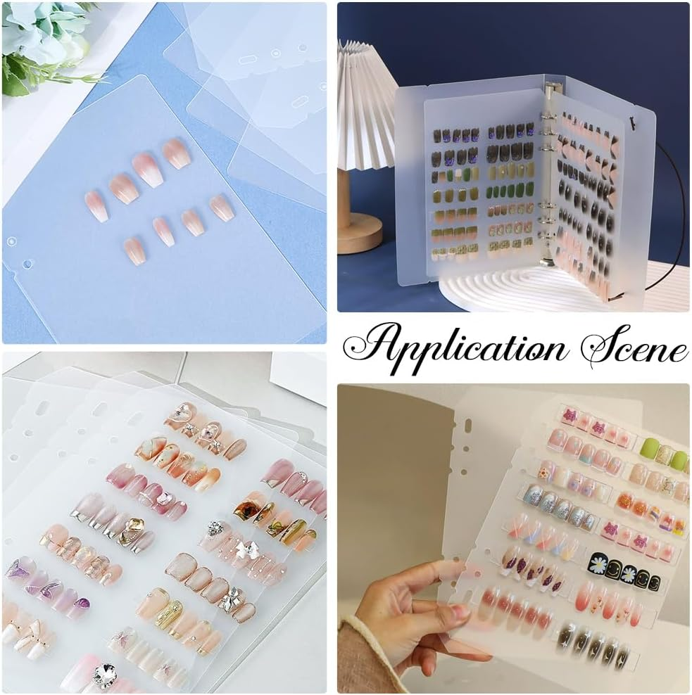 SOFPLATE 6Pcs Nail Book Pages Press on Nails Binder Clear Plastic A5 6 Holes Waterproof Rectangle Organizer Display Storage Books Insert Divider Sheets Page for Fingernail Salon Art Packaging Supplies
