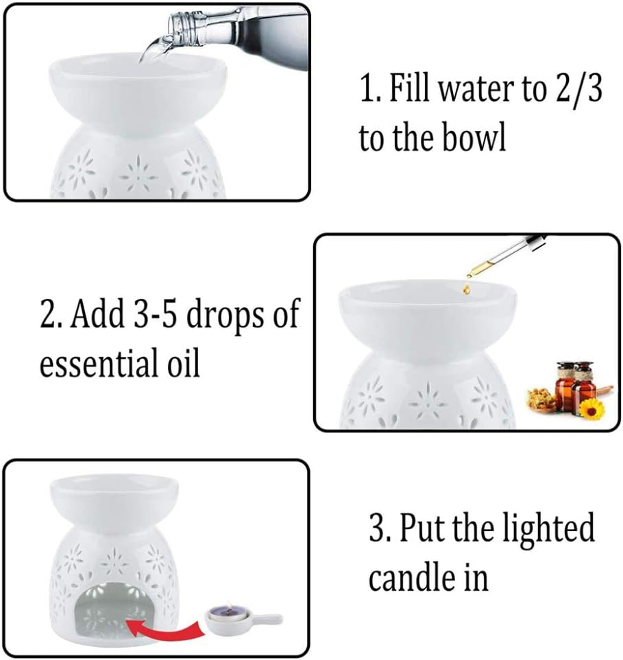 Scented Candle Fragrance Melter Tea Light Holder,Aromatherapy Aroma Burner Ceramic Lamp Cylinder Diffuser Candle Tealight Holder Home Bedroom Decor Christmas Housewarming Gift image number 3