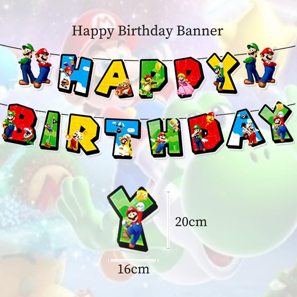 1Pcs Happy Birthday Banner 20Pcs Balloons Birthday Party Decorations, Party Latex Balloons for Kids Boys Girls Birthday Party Decoration - Mario image number 5