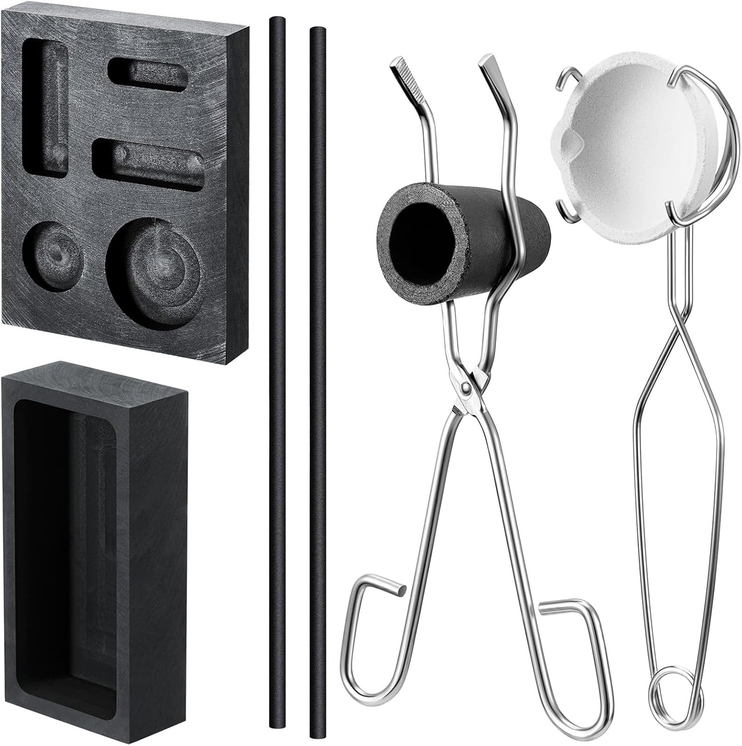 8 Pcs Graphite Crucible Ingot Mould Kit, Includes Crucible Tongs Gold Silver, and Copper Ingot Mold Stir Rod, for Metal Foundry Refining Jewelry Tool image number 3