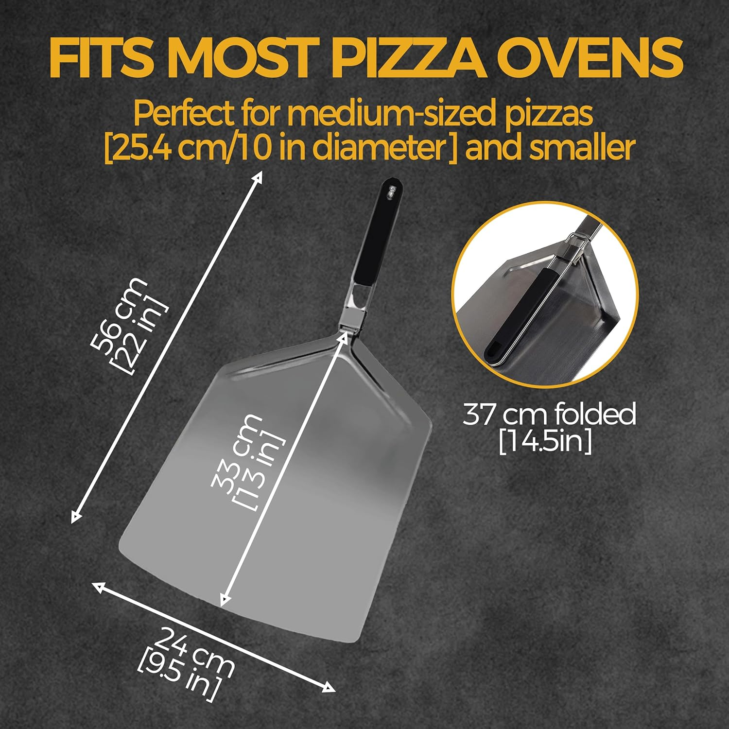 Large Pizza Peel with Folding Handle &ndash; Durable Stainless Steel Pizza Paddle for Easy Transfer, Perfect Pizza Turning Peel for Outdoor Pizza Ovens and Baking, 9" X 13" image number 3
