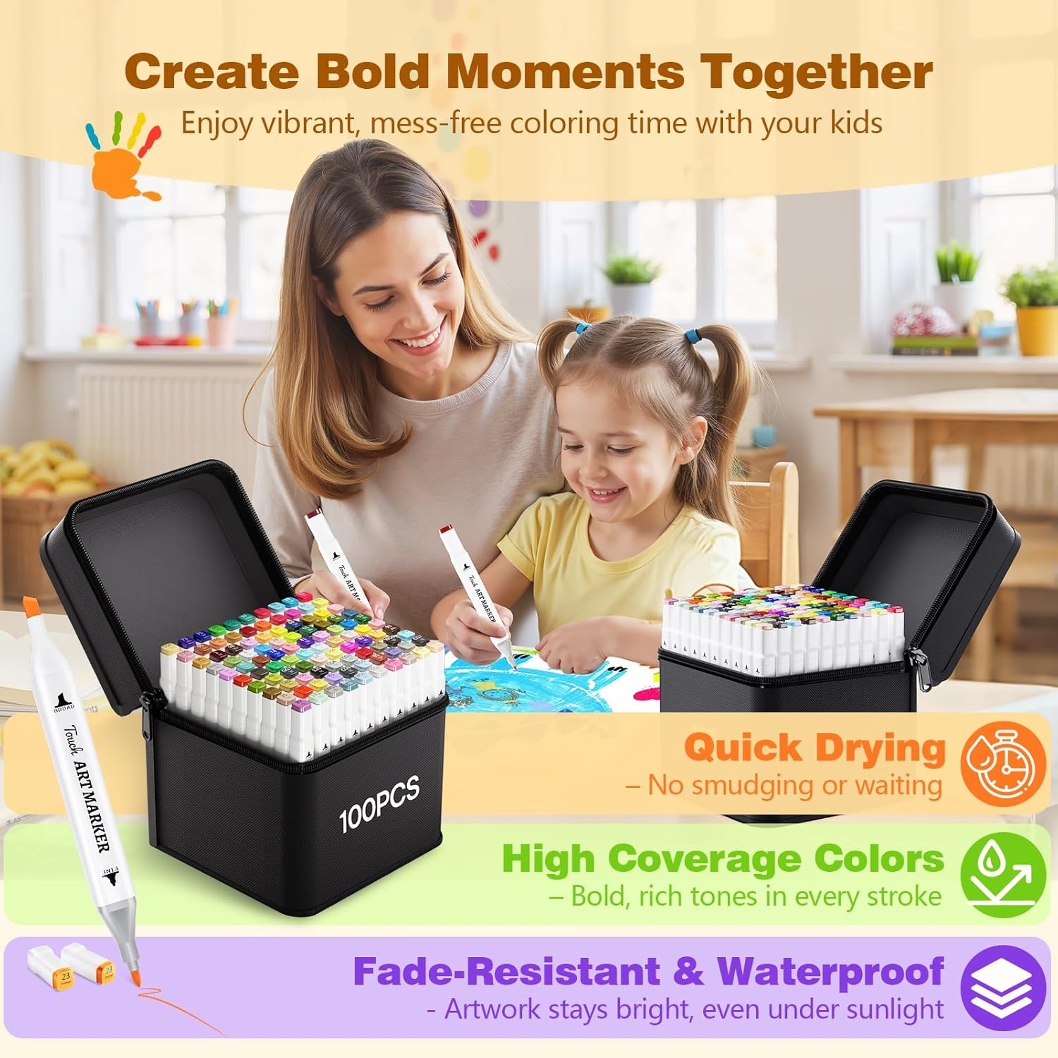 Sashion 100 Colors Alcohol Markers - Dual Tip Colouring Art Drawing Markers, Alcohol Based Markers Set for Kids, Artist, Adult, Highlighter Pen Sketch for Painting, Coloring, Sketching and Drawing image number 3